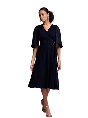 Joseph Ribkoff Midnight Blue Flutter Sleeve Dress Size 12 NWT
